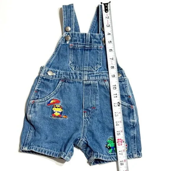 Vtg Carters Baby Embroidered Denim Overalls Jean Shortalls Shorts Beach Animals - Picture 15 of 15